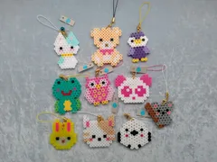 10個セット！可愛い～動物ストラップ（アイロンビーズ）プレゼントにも最適！福祉事業所で手作りしました！