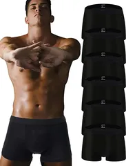 PLIN ボクサーパンツ メンズ 下着 6枚セット 吸汗速乾 前閉じ ローライズ 男性( 黒6枚,  2XL)