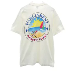 フルーツオブザルーム 90s USA製 バックプリント PARLIAMENT 半袖 Tシャツ L ホワイト系 FRUIT OF THE LOOM ポケT シングルステッチ オールド メンズ