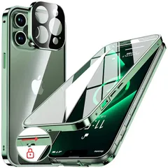 NIANGUO【ロック機能付き・自動ポップアップボタン】 iPhone13 Pro Max 用 ケース クリア 【両面強化ガラス】 9H硬度 【一体型レンズ保護】 アイフォン13プロマックス カバー アルミバンパーケース メタルフレーム 耐衝撃 高感度タッ 1