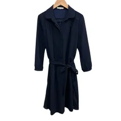 プロポーション ボディドレッシング PROPORTION BODY DRESSING レースパターン シャツワンピース プルオーバー ネイビー サイズ2 S〜Mサイズ相当 ベルト付き 比翼ボタン タック ギャザー スリット 裏地付き