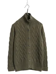 【お得なクーポン配布中!】 ポロジーンズ ラルフローレン ケーブル ニット カーディガン レディース M / ハイネック セーター 前開き 羽織り きれいめ シンプル カーキ