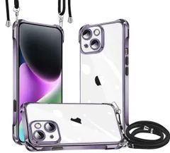 【特価商品】iPhone 15 Plus 用 ケース クリア ショルダー iphone15 plus スマホケース アイフォン 15 Plus カバー 肩掛け 斜めかけ 縄掛けケース 新型韓国 透明 薄型 軽量 TPU メッキ加工 携帯 ケース 紐付き 斜めが