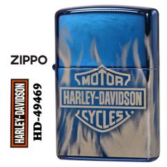 zippo(ジッポーライター)ハーレーダビッドソン Harley-Davidson HARLEY ロゴ ブルー 4面連続加工 プリント HD-49469 オイルライター 青 USA バイク メンズ おしゃれ カッコイイ　ギフト プレゼント