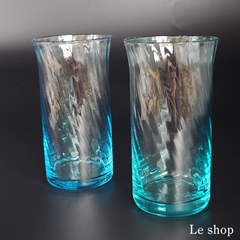【新品 未使用品】グラス2点セット ペアグラス おしゃれ 食器  ガラス ライトブルー エメラルドグリーン系