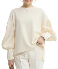 [グリーンパキラ] おしゃれ 可愛い服 トップス レディース 秋冬 春 パフスリーブ 長袖 カットソー プルオーバー ぽわん袖 オフィスカジュアル レディーストップス 体型カバー 着痩せ 春服 秋服 トレーナー 秋 冬 長袖 [オフホワイト] [L] [標準]