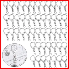 キーホルダー 金具 キーホルダーパーツ 50個入り 全長4.7CM ナスカン レジン パーツ キーホルダーパーツ 回転フック 丸カン 付き ハンドメイド キーリング アクセサリー DIY 手芸用品(シルバー)