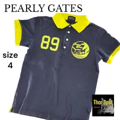 PEARLY GATES パーリーゲイツ ポロシャツ サイズ4 M相当 ネイビー イエロー 半袖 コットン100% ゴルフ メンズ