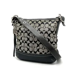 【中古】COACH コーチ シグネチャー キャンバス レザー ショルダー バッグ eY0666N