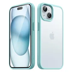 JEDirect マットケース iPhone 15 6.1インチ用 耐衝撃性ミリタリーグレードの落下防止 つや消しの半透明の背面電話カバー 指紋防止 (明るい青) 1