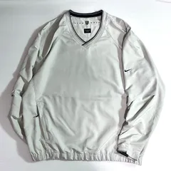 美品 00s NIKE GOLF ナイキゴルフ L ライトベージュｘブラックｘカーキ ボーダーリブ Vネック ZIPポケット付き プルオーバー ナイロンジャケット トラックジャケット ウーブンジャケット ライトアウター メンズ ゴルフウェア v25033119
