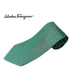美品 Salvatore Ferragamo フェラガモ　緑色 花柄 ネクタイ シルク製