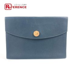 HERMES エルメス クラッチバッグ Hロゴ  レザー ネイビー