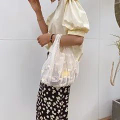 〈u01〜03〉オーガンジー エコバッグ トートバッグ デイジー 花 刺繍 韓国