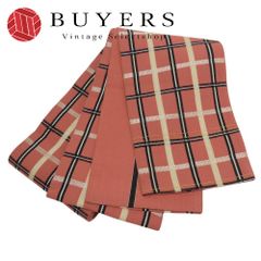 【中古】 半幅帯 正絹(金銀糸除く) ピンク ブラウン くすみカラー 格子柄 お洒落 和装 呉服 和服 きもの レディース 女性
