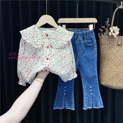 子供服 キッズ 女の子 セットアップ 夏服 ワイシャツ ロングパンツ 上下セット ワイドパンツ カジュアル ガールズ 長袖 普段着  vii2z014409