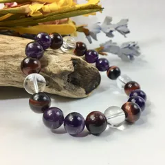 水晶×レッドタイガーアイ×アメジスト パワーストーン ブレスレット 10mm 天然石 メンズ・レディース　男性・女性　数珠ブレス　開運  [o]