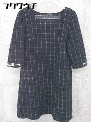 ◇ UNIVERVAL MUSE ユニバーバル ミューズ チェック 七分袖 ミニ ワンピース ブラック ホワイト レディース 【中古】 【1101270002349】