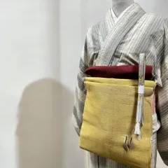 地色落ち着いた灰青色×生成りの縞模様 米沢ぜんまい紬 単衣 【S】