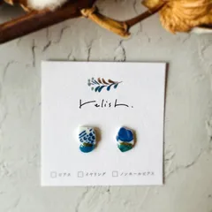 【再販】一期一会 シー陶器 アパタイト 金継ぎ ピアス イヤリング ノンホールピアス 天然石 ブルー  青 水色 白 ホワイト ゴールド 金  小ぶり シンプル 和モダン 小さい 陶器 陶片 ギフト