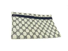 GUCCI グッチ セカンドバッグ オールドグッチ GGスプリーム ポーチ - ベージュ系 ネイビー系 PVC×レザー ユニセックス ヴィンテージ