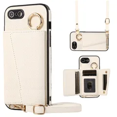 iPhone8 ケース 手帳型 iPhone 7/8 ショルダー iPhone7 スマホケース アイフォン7/8 カバー PUレザー 肩掛け 斜めかけ マグネット式 TENSIK ICカード収納 鏡付き 写真入りポケット 調節可能な 携帯ケース ホワイト