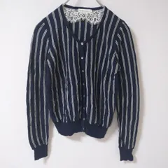 【earth music＆ecology】アースミュージックアンドエコロジー　ネイビー　Ｓ　カーディガン　ニット　ストライプ　レース　清楚
