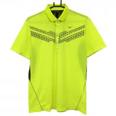 【超美品】ミズノ 半袖ポロシャツ 蛍光イエロー×グレー 背面ネック下・サイドメッシュ調 メンズ L ゴルフウェア MIZUNO