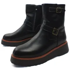 maschietta マスチェッタ エンジニアブーツ ブラック 厚底 ダブルベルト 内ファスナー 防水 3E 幅広設計 軽量 防滑 タンクソール ショートブーツ カジュアルブーツ レディース