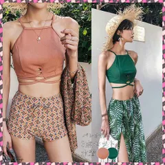 送料無料 水着 レディース 体型カバー タンキニ 3点セット ビキニ セクシー 海外 パレオ付き3点セット水着です リゾートスタイルが可愛く、着やせ効果抜群のパレオを腰に巻けば瞬時に体型カバーが出来ちゃいます