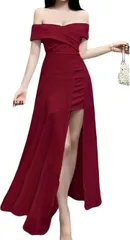 toasoa トーアソーア オフショルダー ワンピース レディース ミニ タイト クラブ ドレス 衣装 シフォン フィッシュテール ロング スリット(ワインレッド,  L)