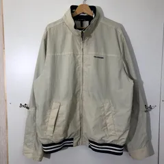 TOMMY HILFIGER トミーヒルフィガー ナイロンジャケット ナイロンパーカー フーディー リブ フード収納 ロゴ首元プリント ワッペン 裏メッシュ ロゴ刺繍 90's CHINA製 メンズ XL 90年代 ホワイトベージュ