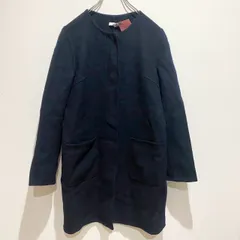 IENA イエナ　レディース　アウター　コート　ノーカラーコート　ウールコート　ミドル丈　クルーネック　隠しボタン　両サイドポケット　無地　単色　ネイビー　表地ウール100％　シンプル　上品　SU651h1081