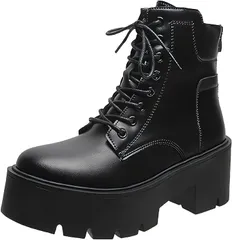 Beaumens(ビューメンス) ブーツ 厚底 レディース レースアップ クリーム ロング 歩きやすい 大きいサイズ スニーカー サンダル 春 夏 秋 冬(ブラック,  24.0 cm 3E)