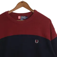 90's USA製 チャップス 長袖 コットンニットセーター 古着 メンズUS-XXLサイズ エンジ系 sc-0368n