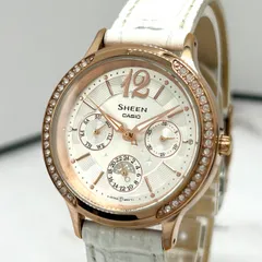極美品 CASIO カシオ レディース 腕時計 クロノグラフ ラインストーン ゴールド ピンクゴールド SHEEN 新品電池交換済み G1