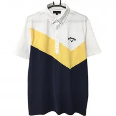 ★値下げ★キャロウェイ 半袖ポロシャツ 白×ネイビー ロゴ刺しゅう ボタンダウン  メンズ 3L ゴルフウェア 大きいサイズ Callaway