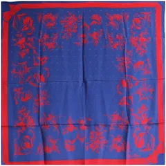 ニナリッチ シルク スカーフ レッド ネイビー 花柄 中古 ABランク