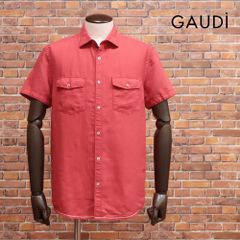 25SS/GAUDI/Lサイズ/清涼シャツ C511GU45012 リネン混 ガーメントダイ 胸ポケット リゾート 半袖 今期 新品/赤/レッド/kf310/