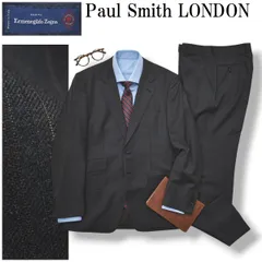 【美品】 【最高級】 ポールスミス ロンドン Paul Smith LONDON エルメネジルド ゼニア Ermenegildo Zegna ストライプ柄 シングル 2B スーツ セットアップ 上下 ジャケット スラックス L グレー