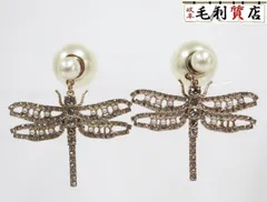 クリスチャンディオール Christian Dior Dior Tribales トンボ スタッドピアス E3262WOMCY D03S メタル レジンパール 極上美品 ピアス