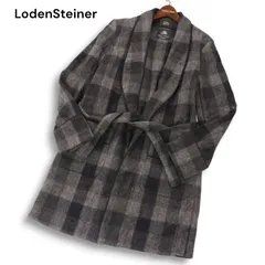 RAGS McGREGOR × LODEN-STEINER ラグス マックレガー 秋冬★ チェック柄 ウール ガウン コート Sz.S　メンズ グレー 日本製