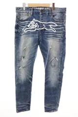 ビリオネアボーイズクラブ B.B.C ICE CREAM RUNNING DOG DENIM SIZE 34 411-3100 ランニング ドッグ デニム ペイント ジーンズ ダメージ インディゴ 【ブランド古着ベクトル】【中古】●250319