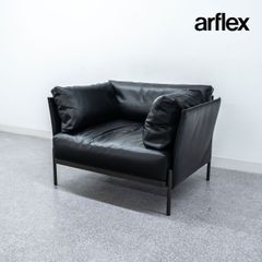 【展示品】arflex アルフレックス BOURG 110 ブール ラウンジ アーム ソファ 1人掛け レザー ブラック パトリック・ノルゲ 定価107万【2】