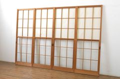 ▼現状販売▼ 幅狭雪見障子戸4枚セット 昭和レトロ 建具 擦り上げ障子戸 擦上障子戸 引き戸 4～7営業日前後で発送(※修理加工希望の方3ヶ月程で発送) R-063589