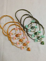 1．ハンドメイド　トリミングチョーカー　ビーズタイプ　新品・未使用　アクセサリー　犬　猫　ハート　リボン　スライド調整タイプ　8本セット