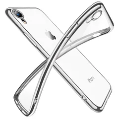 iPhone XR ケース クリア 透明 tpu シリコン メッキ加工 スリム 薄型 6.1インチ スマホケース 耐衝撃 黄変防止 一体型 人気 携帯カバー シルバー 1