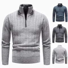 タートルネック ニット メンズ セーター ハイネック 長袖 リブ編み ハーフジップ ニットソー 秋冬 長袖セーター おしゃれ リブニット トップス 秋冬swg96