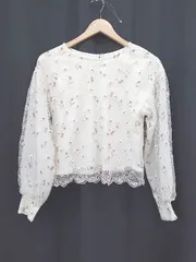 ◇ ⊂ PAGEBOY ページボーイ 花柄刺繍 レース 長袖 ブラウス サイズF オフホワイト系 マルチ レディース E  【1506180000865】