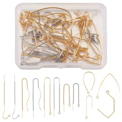 【人気商品】アメリカンピアス チェーンピアス ピアスフック 真鍮製 カン付き 耳ワイヤー ロングピアス 2色 ピアス金具 アクセサリーパーツ ジュエリー用 24個入り DIY ハンドメイド 手芸材料 Beadthoven 手作り素材 収納ケース付き